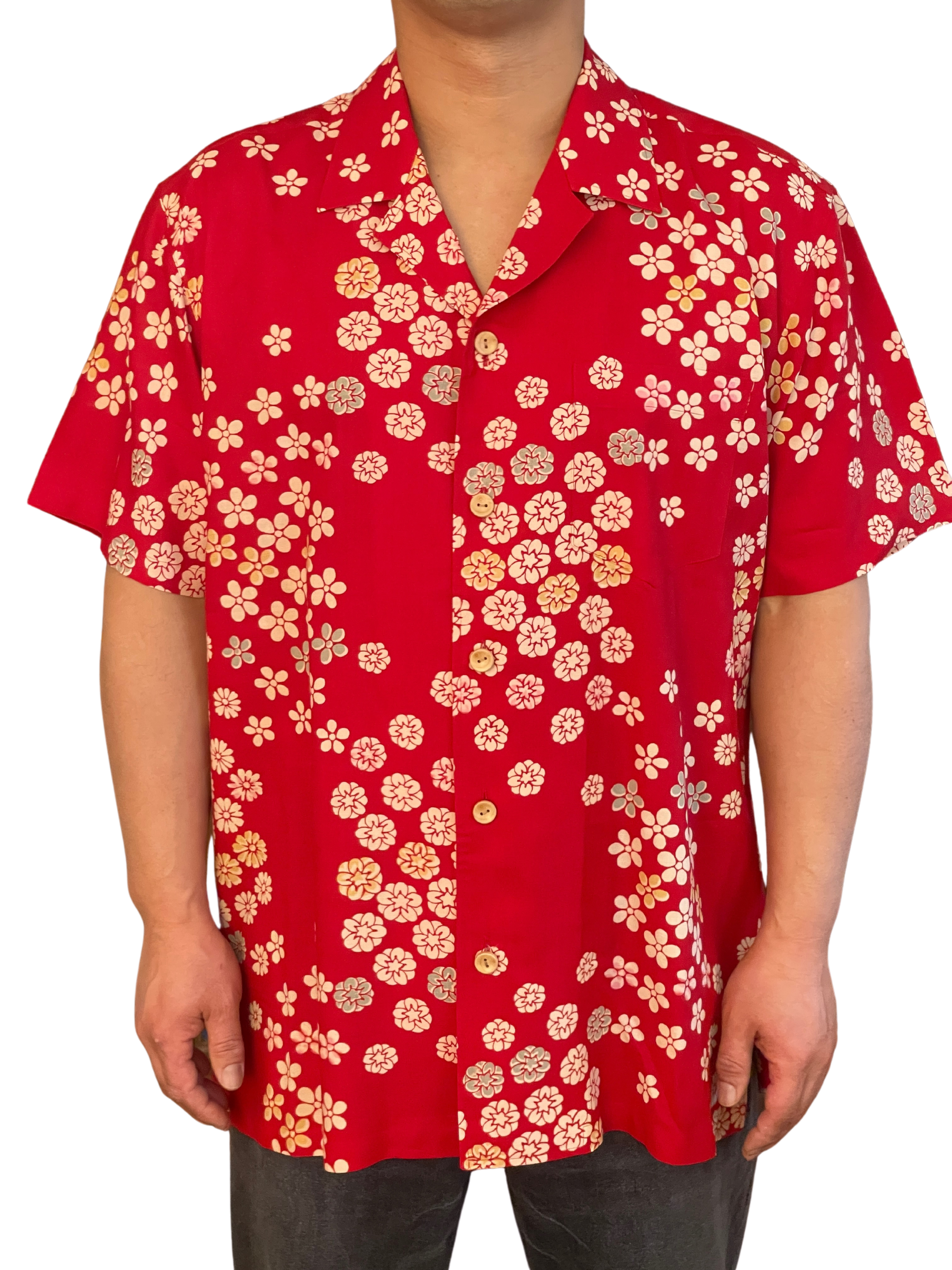【着物メンズシャツ】紅花小花　小紋　AC009