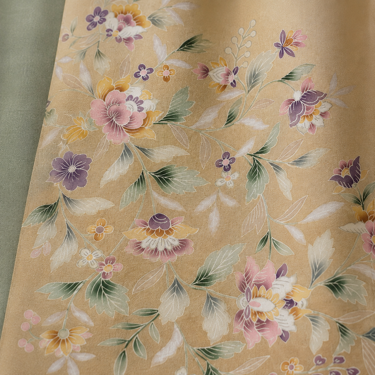 Kimono Square Hijab Hana Moss Green - pattern close-up