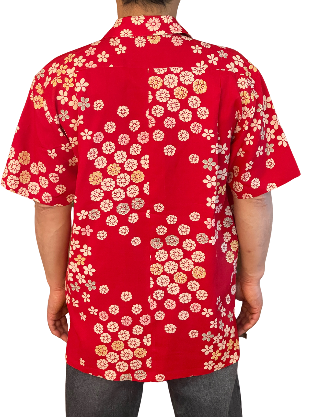 【着物メンズシャツ】紅花小花　小紋　AC009