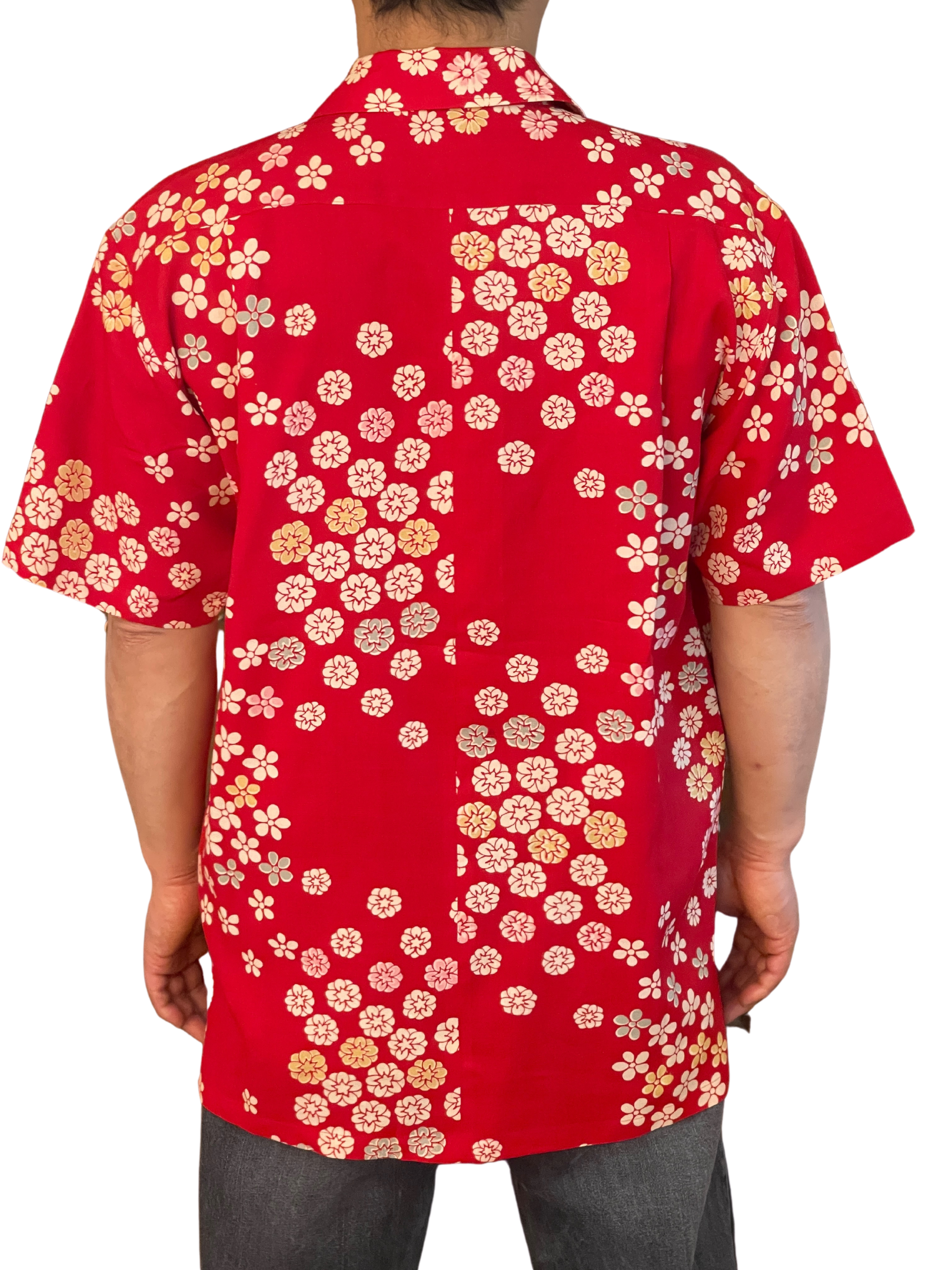 【着物メンズシャツ】紅花小花　小紋　AC009