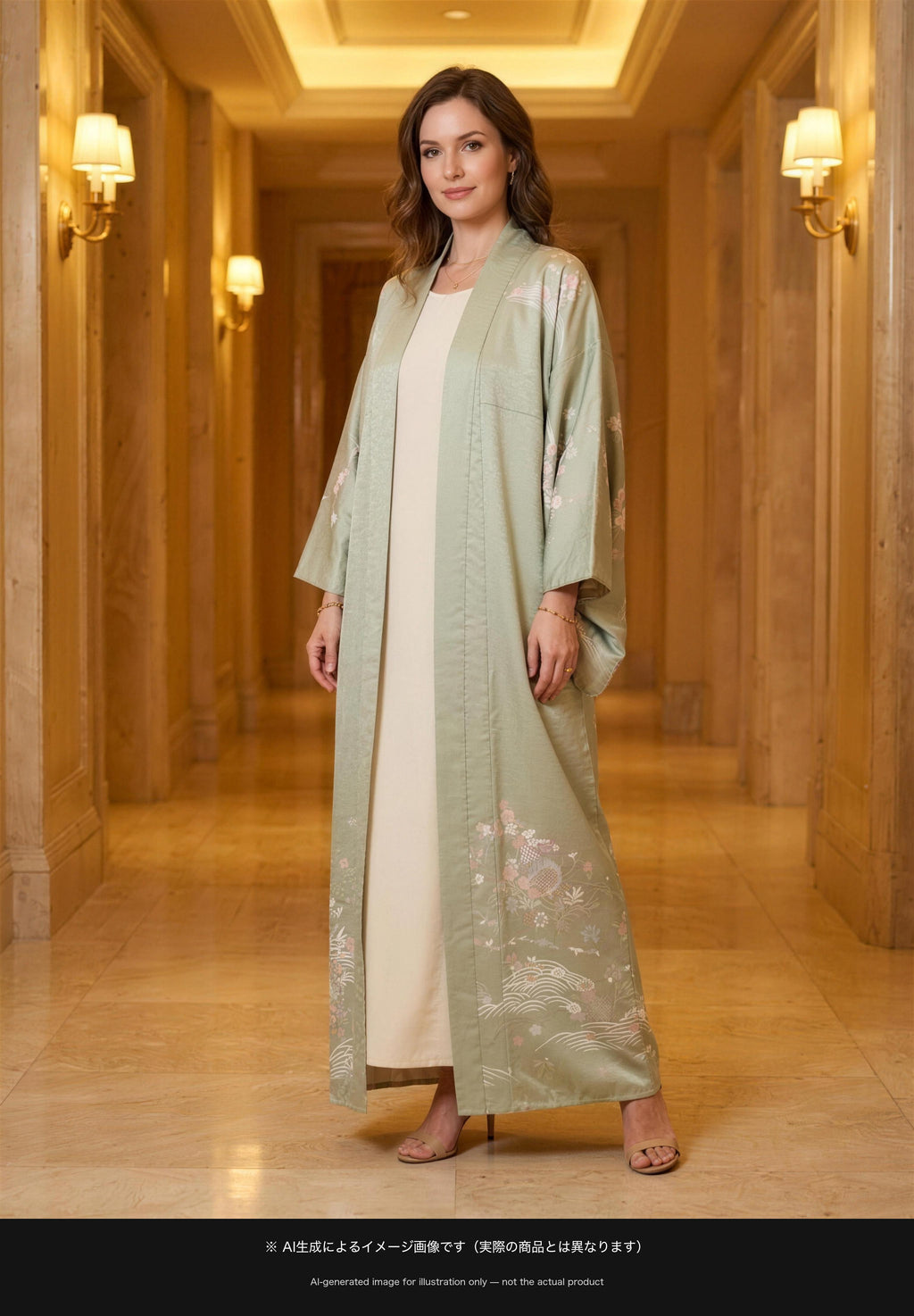 KIMONO ABAYA SEMI-ORDER 御所車 着用イメージ(AI生成)