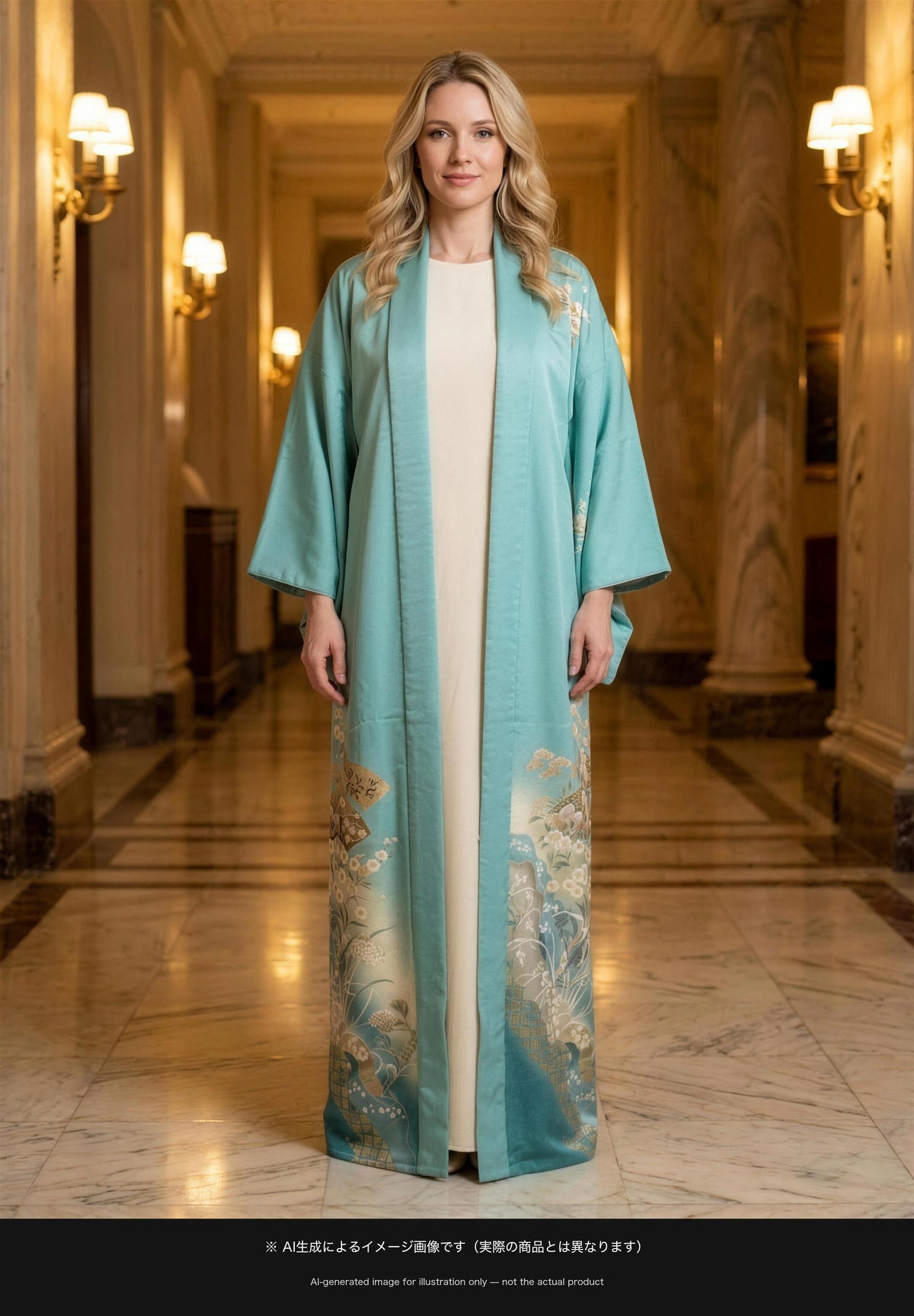 KIMONO ABAYA SEMI-ORDER 扇面 着用イメージ(AI生成)