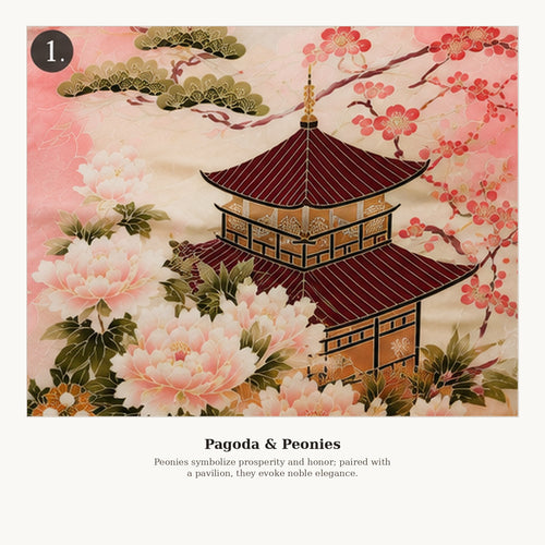 Kimono Jewel Shawl – Pagoda & Peonies | Vintage Japanese Silk Inspired