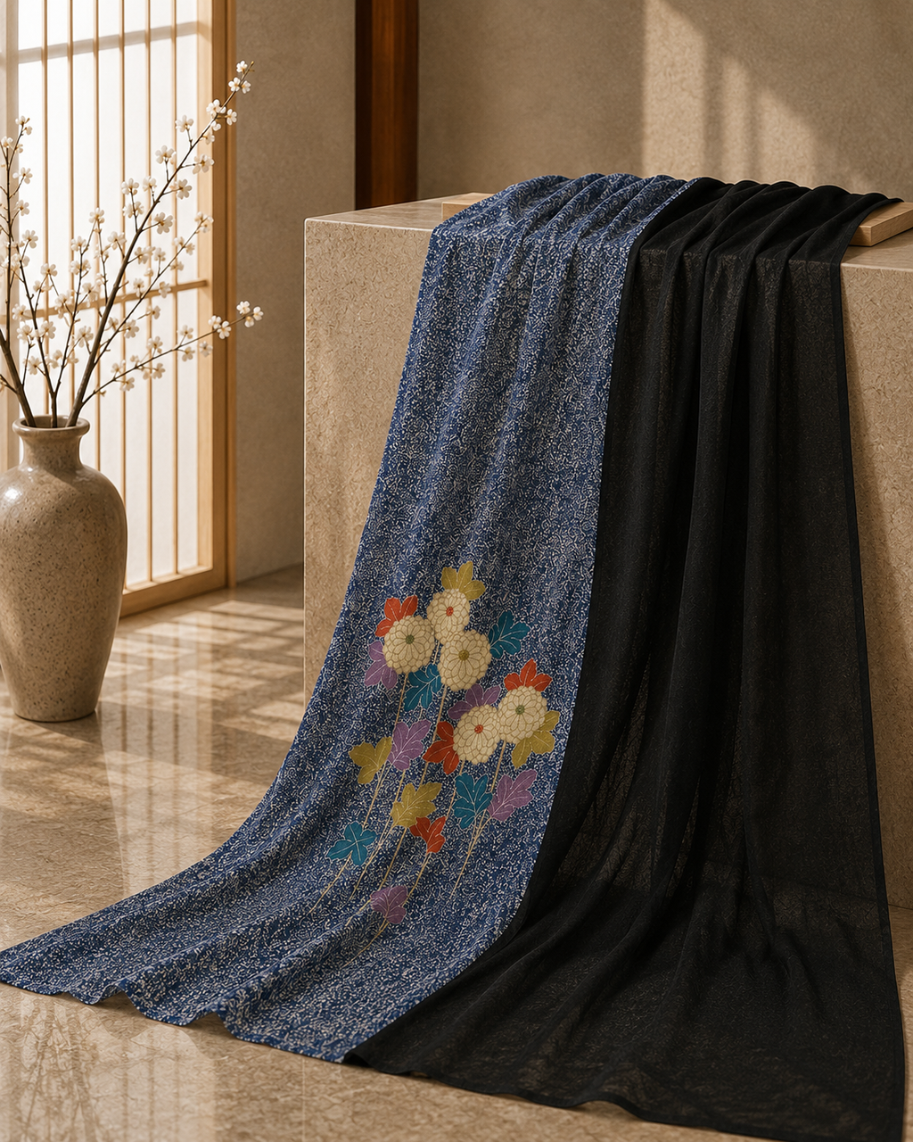 Kimono Grace shawl Kiku – Navy