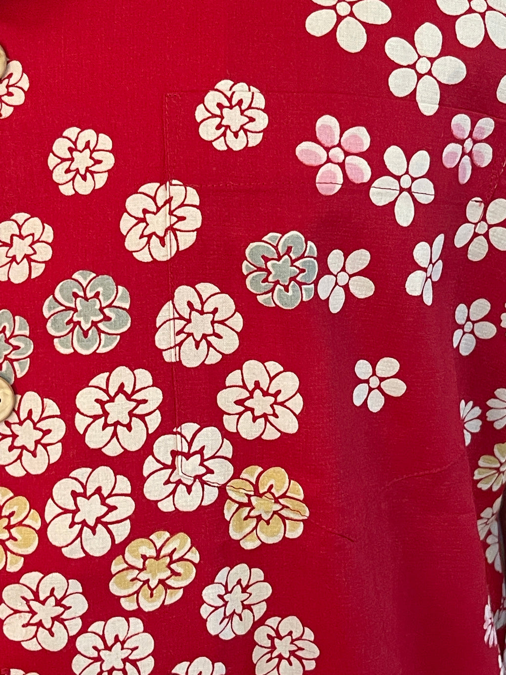 【着物メンズシャツ】紅花小花　小紋　AC009