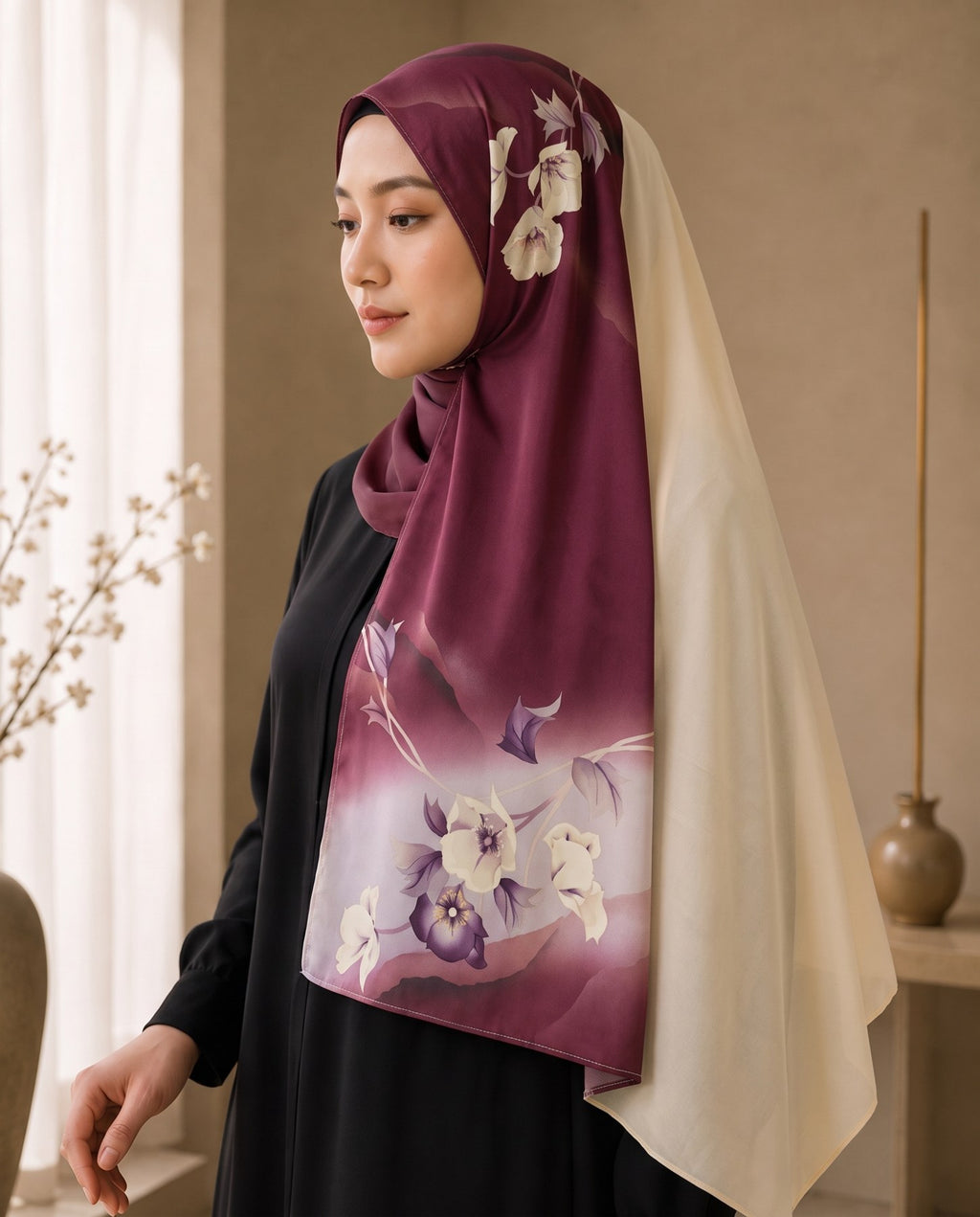 Kimono Grace ショール 白花 蘇芳 着用イメージ