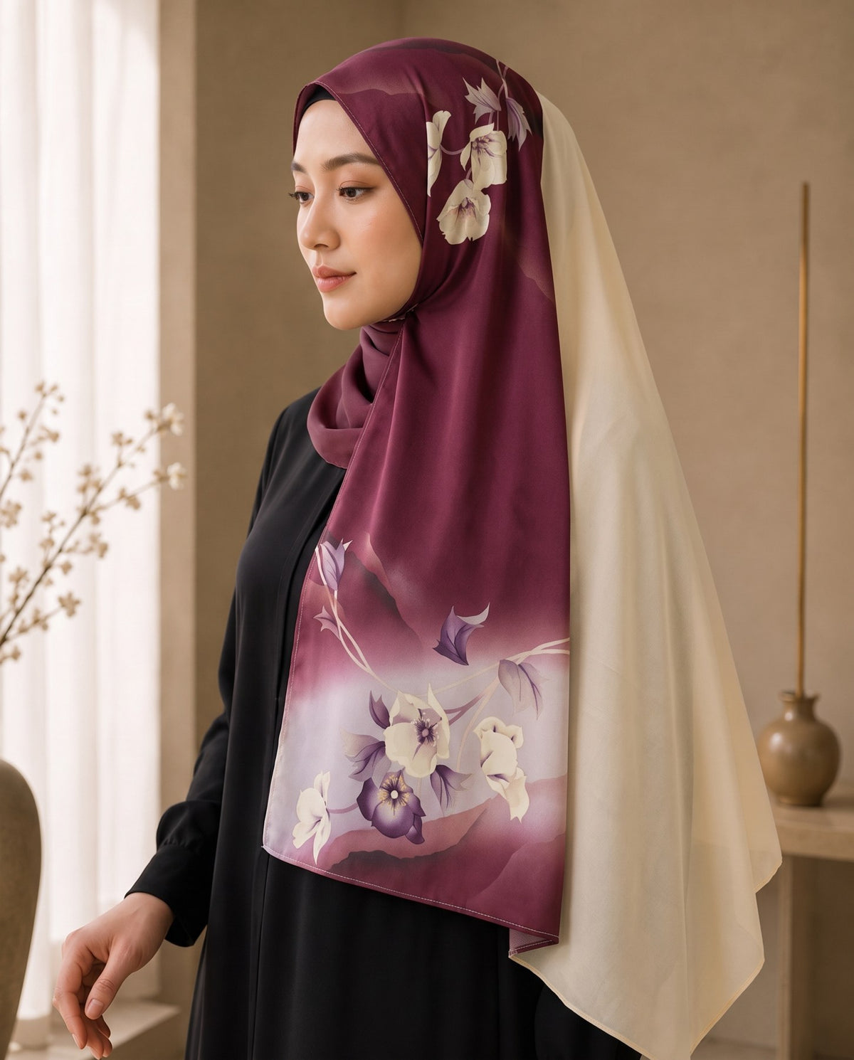Kimono Grace ショール 白花 蘇芳 着用イメージ