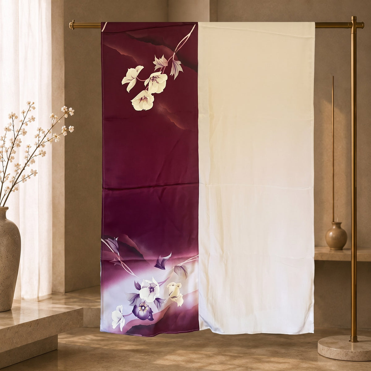 Kimono Grace ショール 白花 蘇芳 全体
