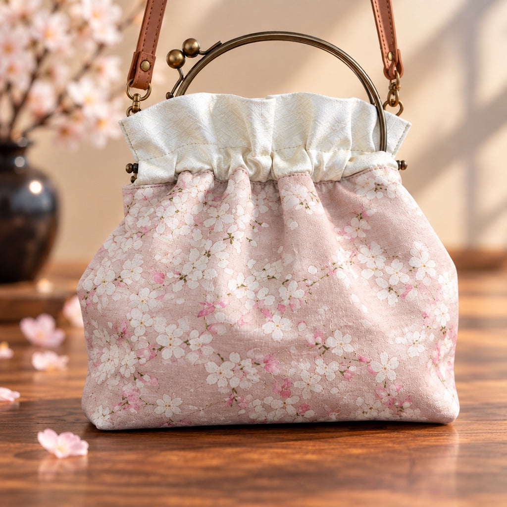着物バッグ 菊と青海波 リバーシブル 桜柄の面