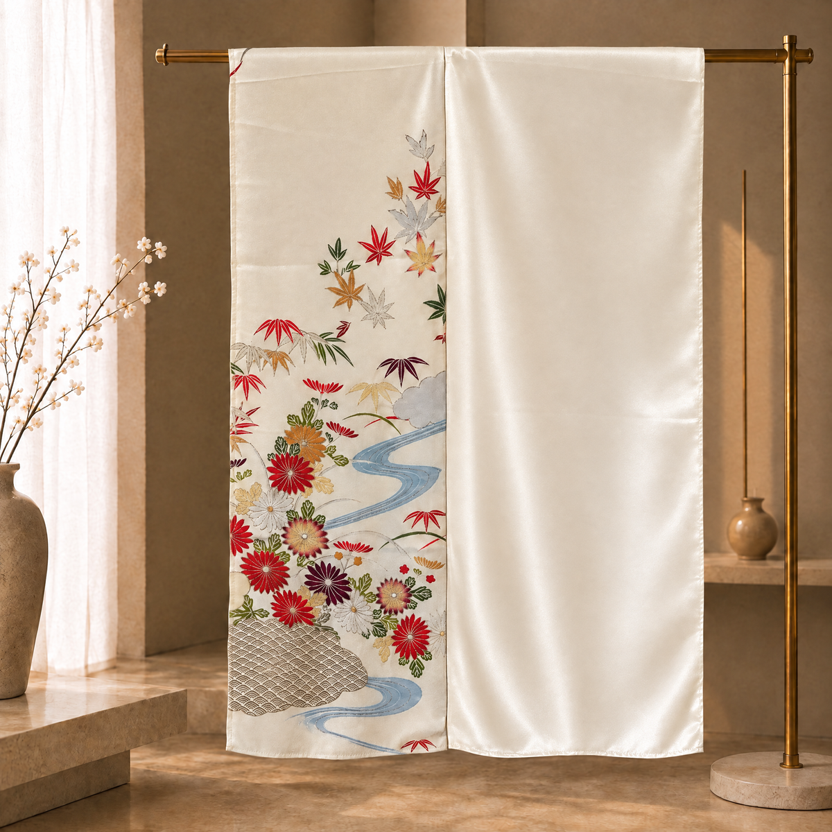 Kimono Grace ショール 菊と流水 アイボリー 全体