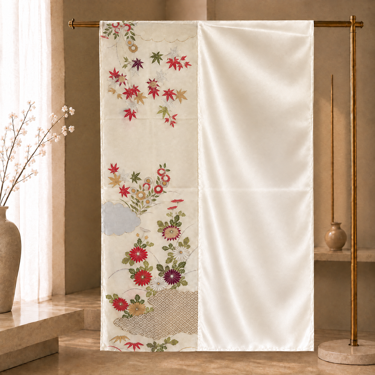 Kimono Grace ショール 紅葉と菊 アイボリー 全体