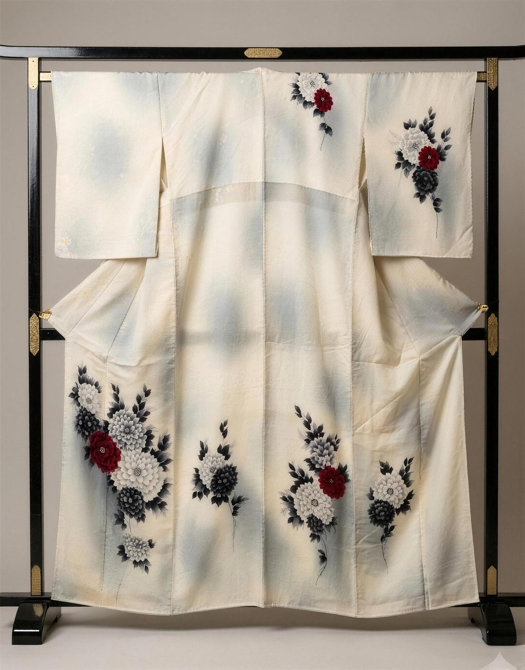 セミオーダー着物アバヤ ダリア菊 アイボリー 訪問着