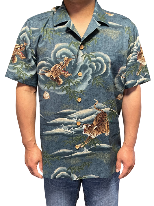 Popular pattern! A stylish Aloha with a symbol of a good luck and a pattern of a dragon, an ancient guardian god